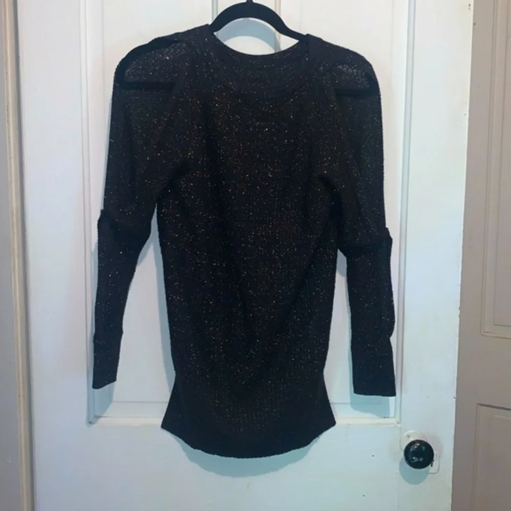 Maurices Open Cold Shoulder Black and Gold Sparkly Shiny Sweater - Picture 1 of 4